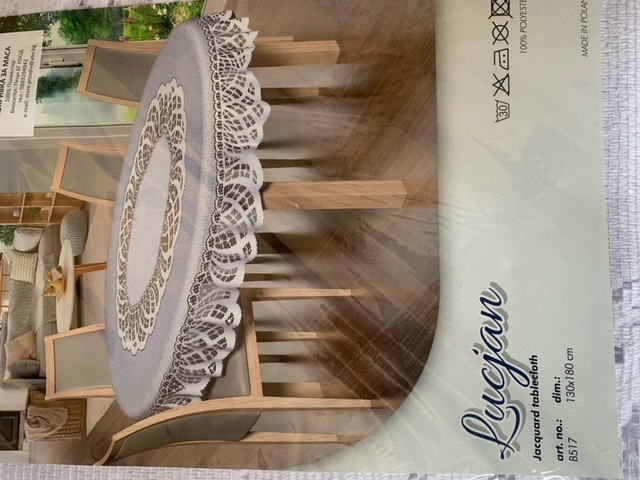 Покривка за маса дантела Wisan, овална, 130 x 180 см, Бял