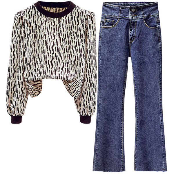Дамски комплект от блуза и дънки