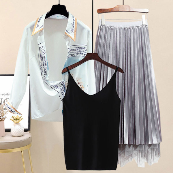 Ежедневен дамски комплект от три части -риза,топ и плисирана пола