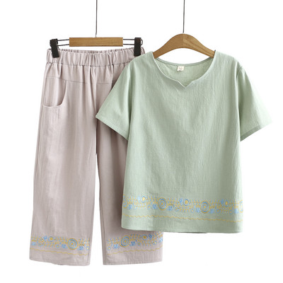 Γυναικείο casual σετ με κέντημα και τσέπες