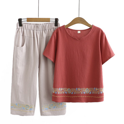 Γυναικείο casual σετ με κέντημα και τσέπες