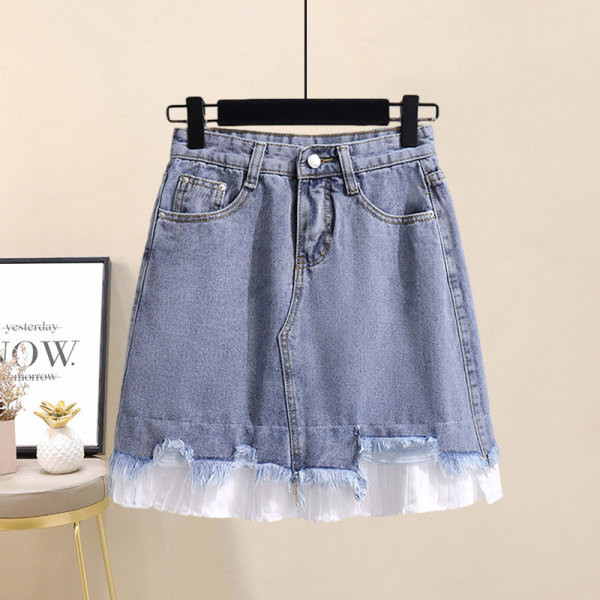 Комплект от дънкова пола и риза с перли