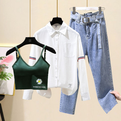 Γυναικείο σετ - πουκάμισο, τζιν και μπουστάκι