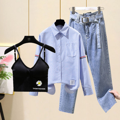 Γυναικείο σετ - πουκάμισο, τζιν και μπουστάκι