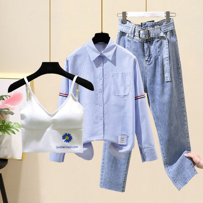 Γυναικείο σετ - πουκάμισο, τζιν και μπουστάκι