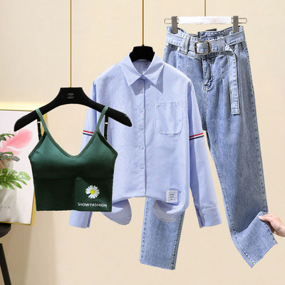 Γυναικείο σετ - πουκάμισο, τζιν και μπουστάκι