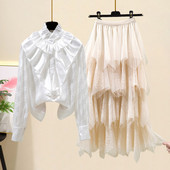 Moodne naiste pika seeliku komplekt pitsi ja särgiga