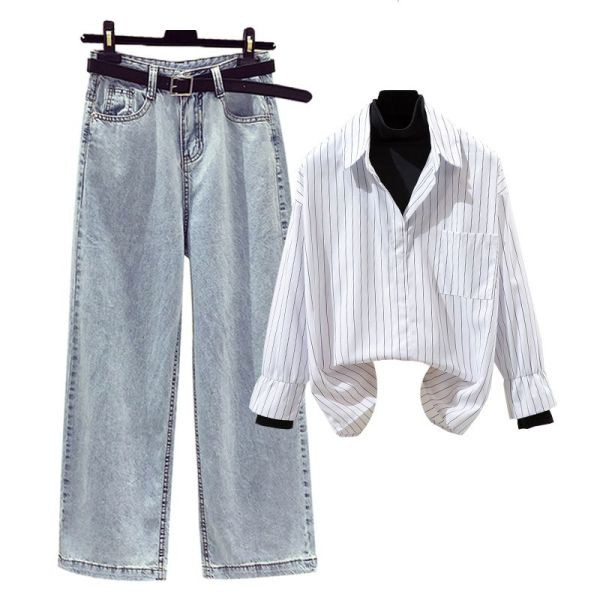 Дамски ежедневен комплект от дънки и риза