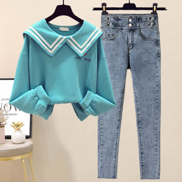 Uue mudeli naiste tikandiga pluusikomplekt ja teksad