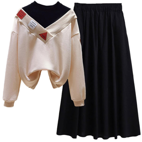 Naiste vabaaja komplekt dressipluusi ja väljalõigatud seelikuga