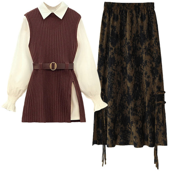 Uue mudeli naiste komplekt kolmeosalisest särgist, vestist ja seelikust