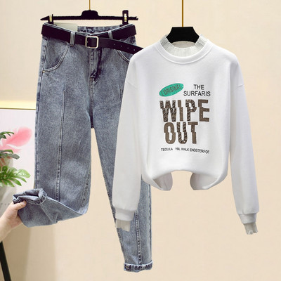 Naiste vabaaja teksade ja pluusi komplekt