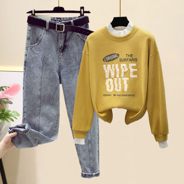 Naiste vabaaja teksade ja pluusi komplekt