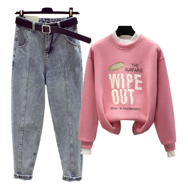 Naiste vabaaja teksade ja pluusi komplekt