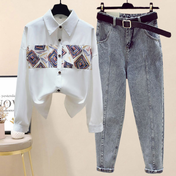 Moodne aplikatsiooniga naiste särgikomplekt ja teksad