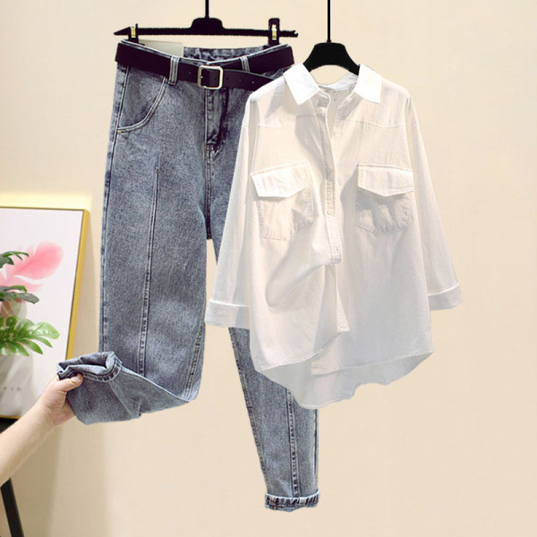 Set de dama model nou din doua parti - camasa si blugi