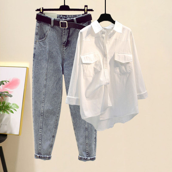 Set de dama model nou din doua parti - camasa si blugi