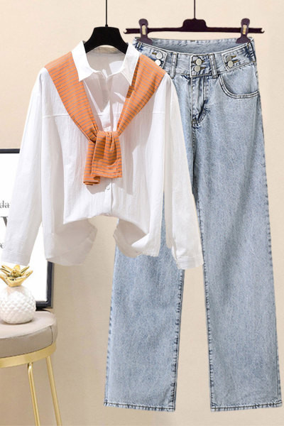 Нов модел дамски сет от риза и дънки