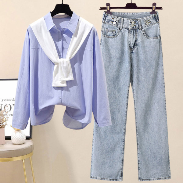 Нов модел дамски сет от риза и дънки