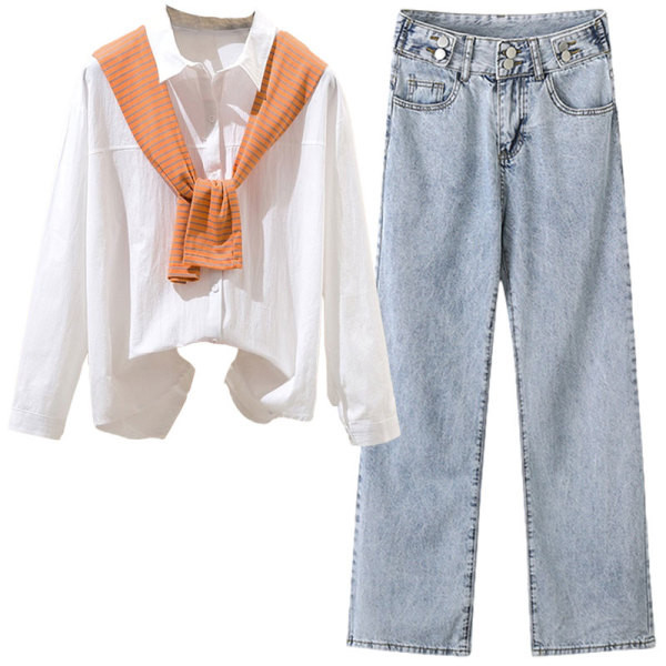 Нов модел дамски сет от риза и дънки