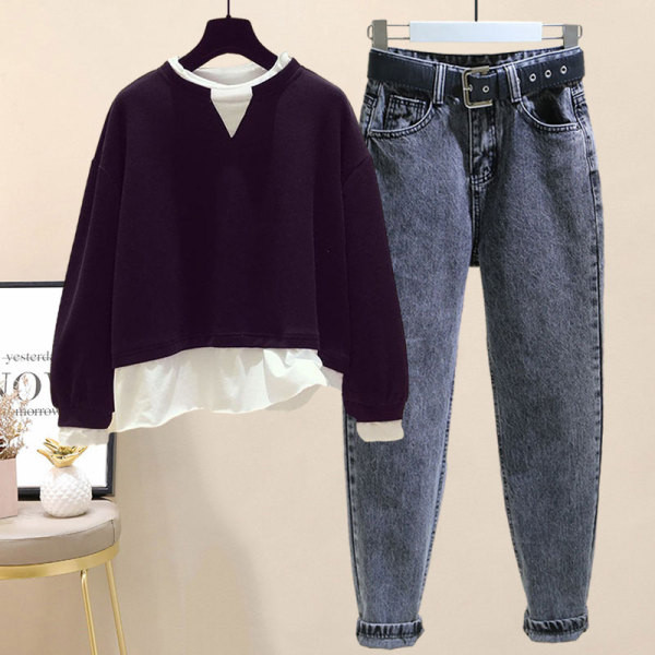 Vabaaja komplekt naiste pluusi ja teksapükse koos vööga