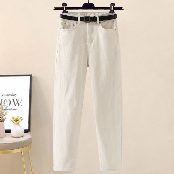 Valge triibulise särgi ja teksade komplekt