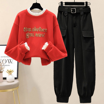 Спортно ежедневен комплект от суичър и панталон с джобове