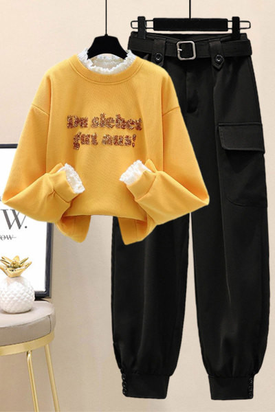 Спортно ежедневен комплект от суичър и панталон с джобове