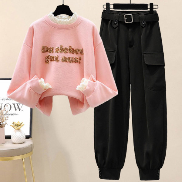 Спортно ежедневен комплект от суичър и панталон с джобове