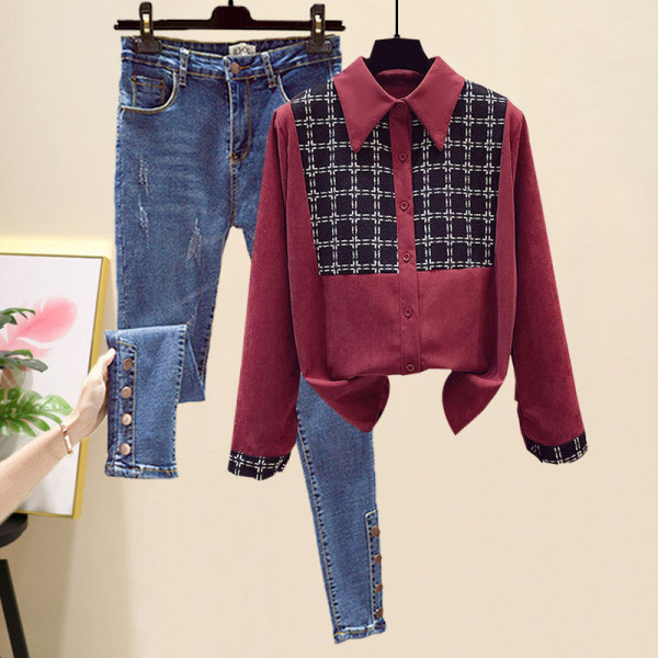 Νέο μοντέλο γυναικείο σετ σε δύο χρώματα - πουκάμισο και τζιν