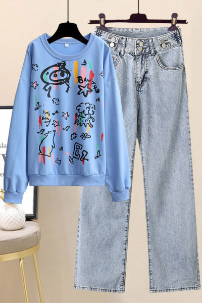 Καθημερινή μπλούζα με μοτίβο και τζιν με ίσιο μοντέλο