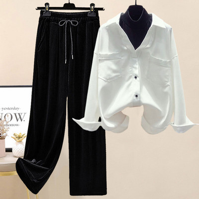 Нов модел ежедневен дамски сет от две части риза и панталон