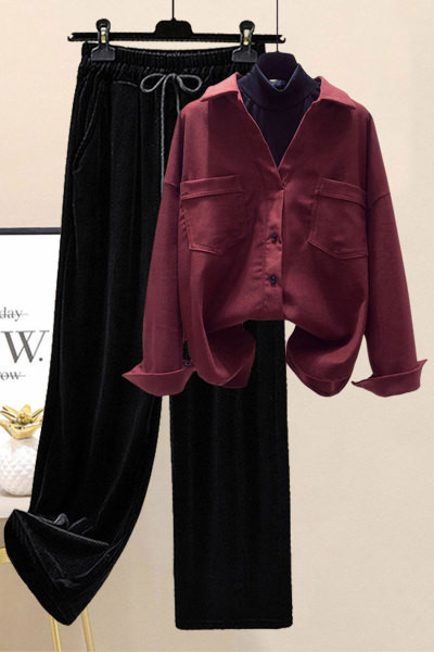 Нов модел ежедневен дамски сет от две части риза и панталон