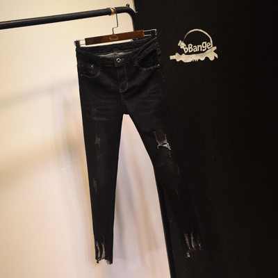 Νέο μοντέλο γυναικεία μακρύ  τζιν με σκισμένα μοτίβα