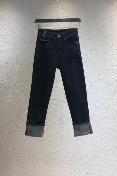 Naiste moodsad sinised kõrge vöökohaga teksad