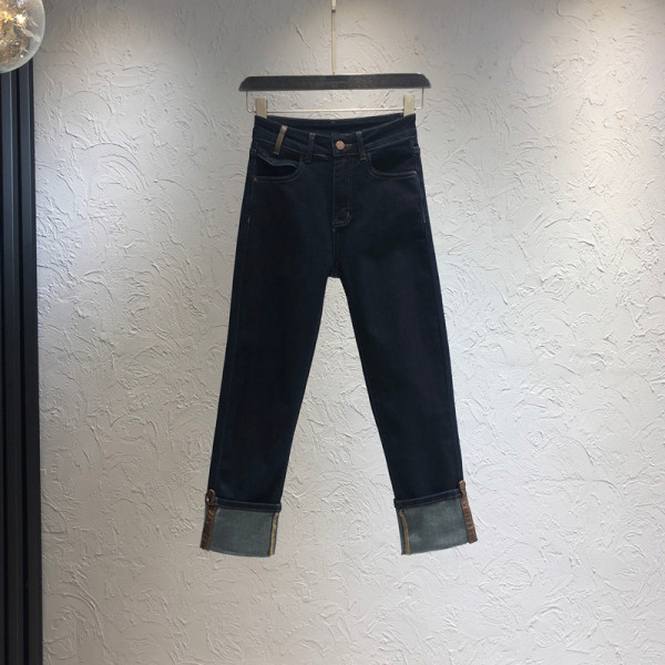 Naiste moodsad sinised kõrge vöökohaga teksad