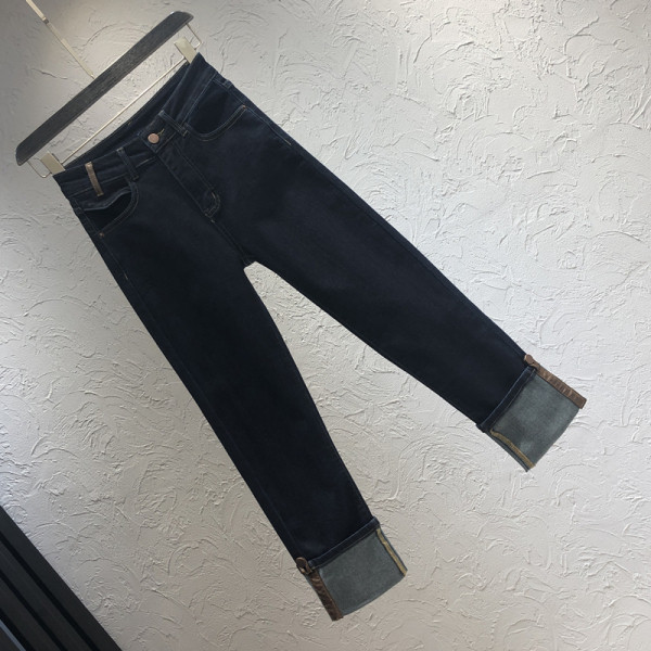 Naiste moodsad sinised kõrge vöökohaga teksad