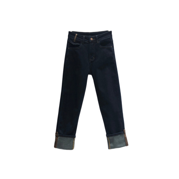 Naiste moodsad sinised kõrge vöökohaga teksad