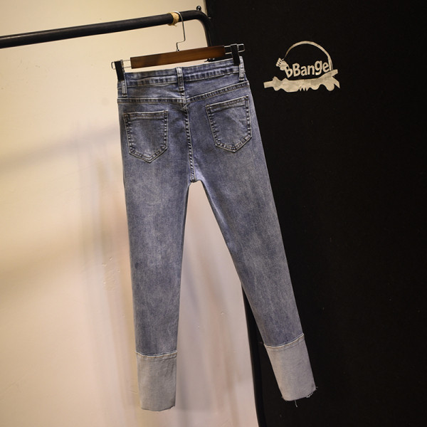 Naiste teksad Slim mudel kõrge vöökohaga sinine ja hall