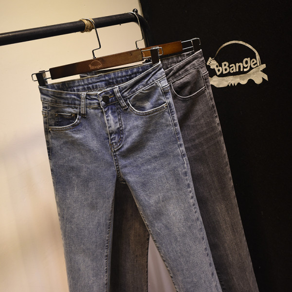 Naiste teksad Slim mudel kõrge vöökohaga sinine ja hall