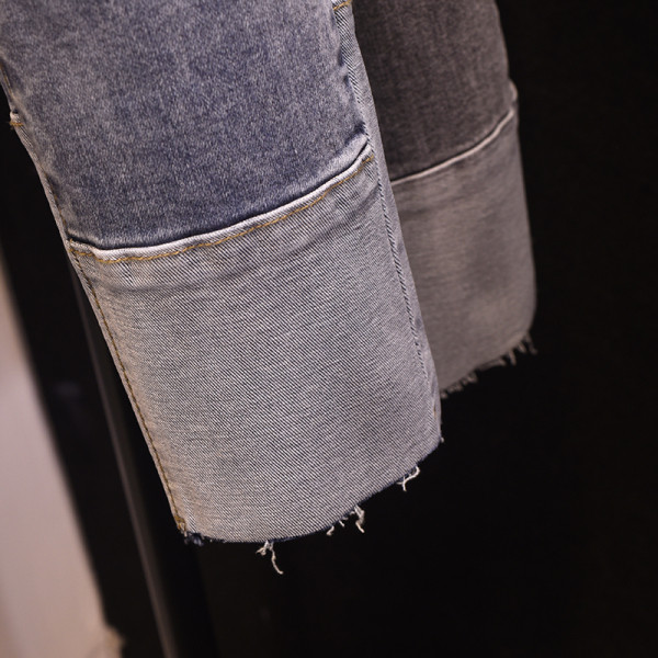 Naiste teksad Slim mudel kõrge vöökohaga sinine ja hall