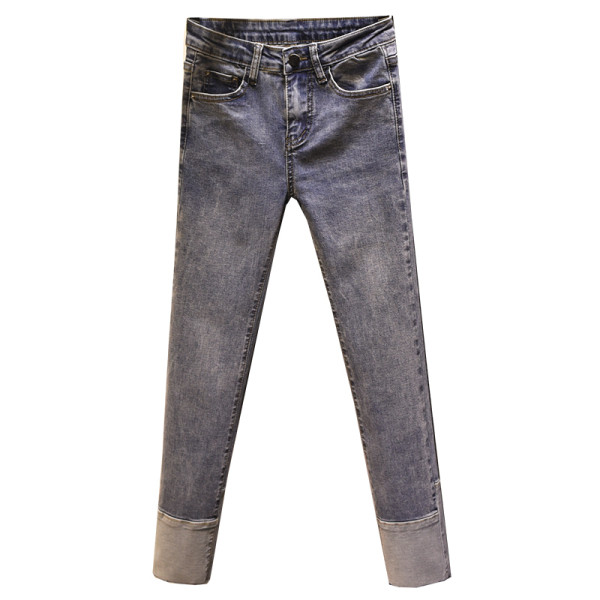 Naiste teksad Slim mudel kõrge vöökohaga sinine ja hall