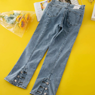 Ежедневни дамски дънки с копчета и висока талия