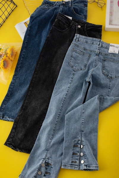 Ежедневни дамски дънки с  копчета и висока талия