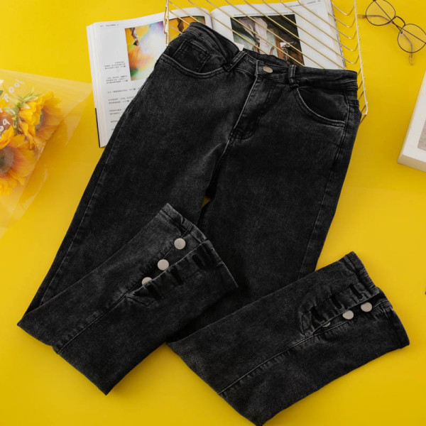 Ежедневни дамски дънки с  копчета и висока талия