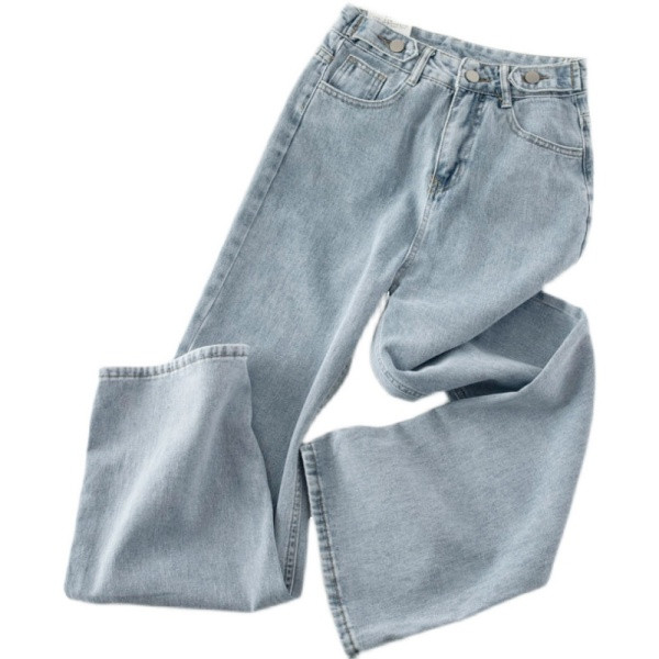 Platus moteriškų ilgų džinsų su sagomis modelis