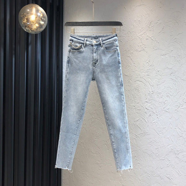 Casual μακρυά τζιν με τσέπες και ψηλή μέση