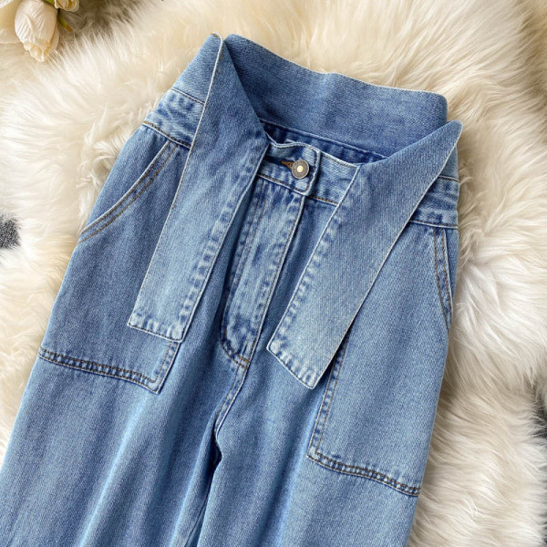 Ευρύ μοντέλο γυναικεία τζιν με ψηλή μέση και τσέπες