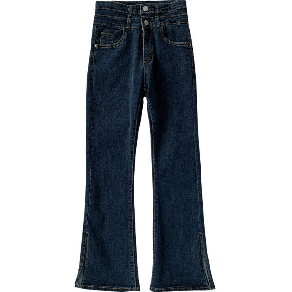 Μοντέρνα γυναικεία τζιν με ψηλή μέση και σχισμή