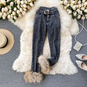 Γυναικεία μακριά τζιν με ψηλή μέση 